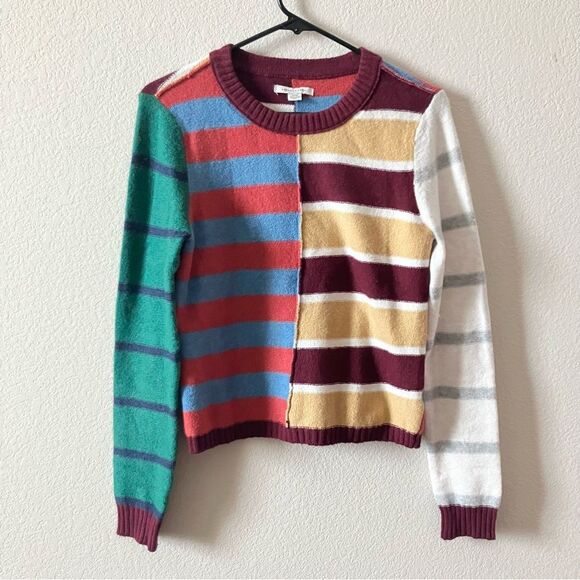 American Eagle Colorful Preppy Casual Retro Striped Patchwork Crewneck Sweater S - Picture 1 of 5
